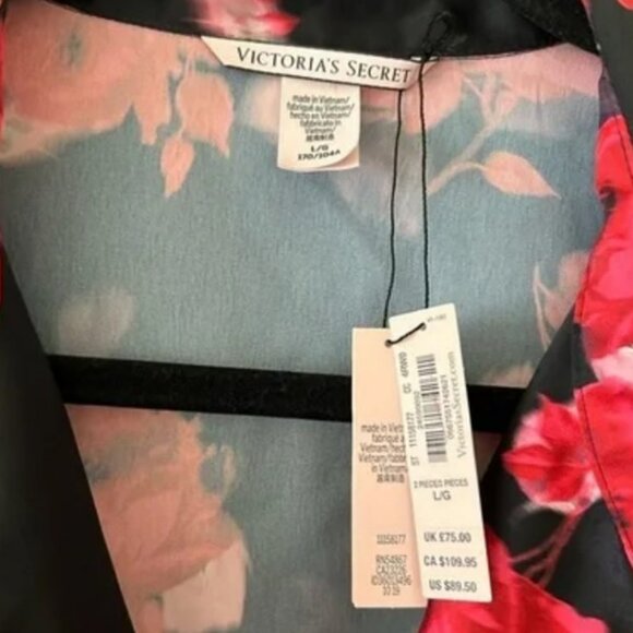 Victoria's Secret black and red floral one piece pajama top size L NWT - Picture 7 of 8